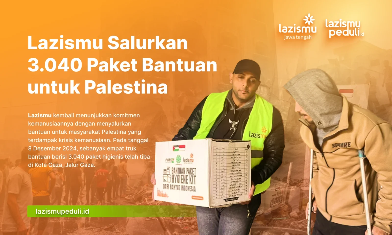 Bantuan Lazismu untuk Palestina berupa paket higienis di Jalur Gaza.