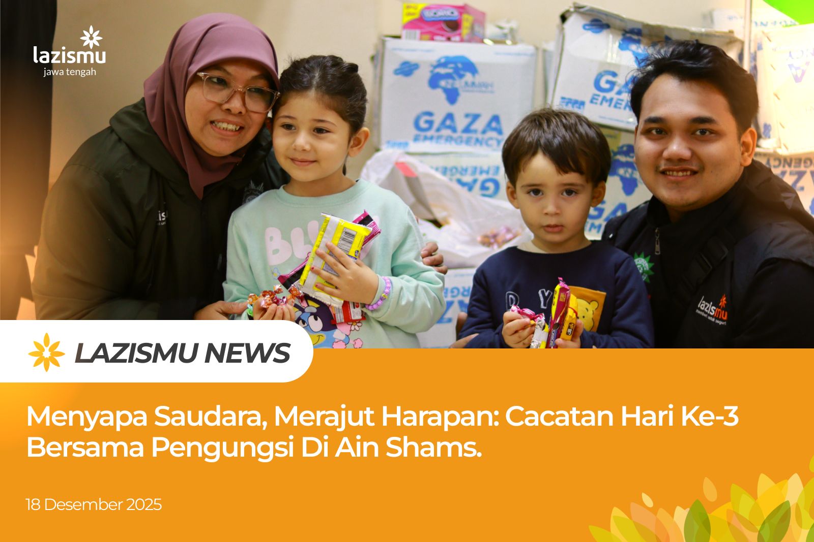 Delegasi Lazismu menyalurkan bantuan dan menyapa pengungsi Palestina di Masjid Thoriq bin Ziyad Ain Shams