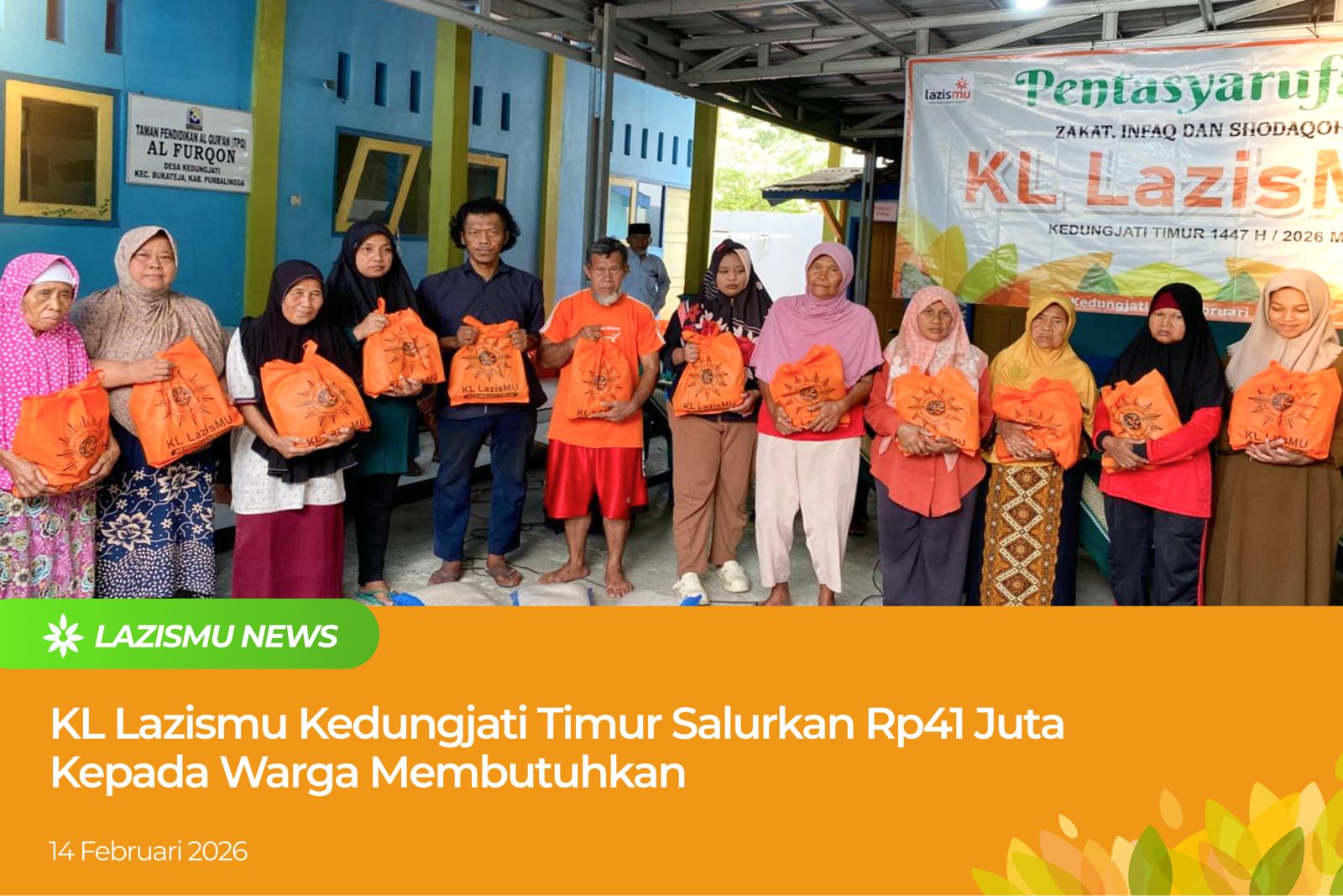 KL Lazismu Kedungjati Timur Salurkan Rp41 Juta kepada Warga Membutuhkan