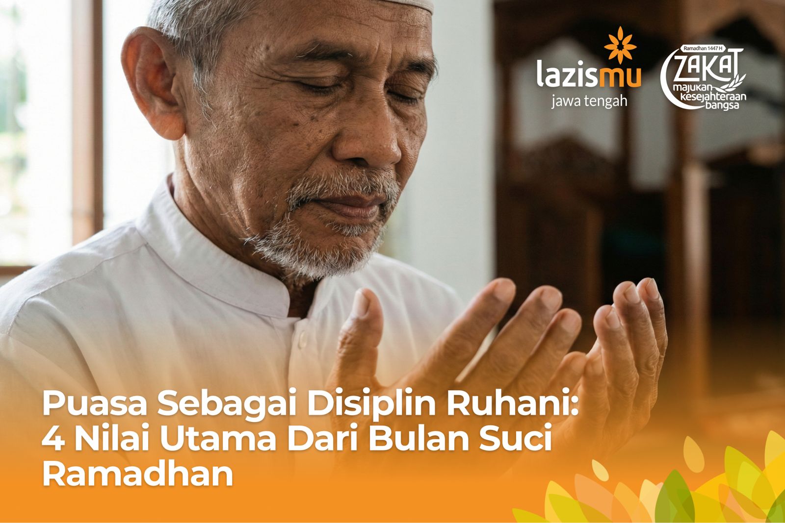 Pria Muslim berdoa dengan khusyuk di masjid menggambarkan puasa sebagai disiplin ruhani