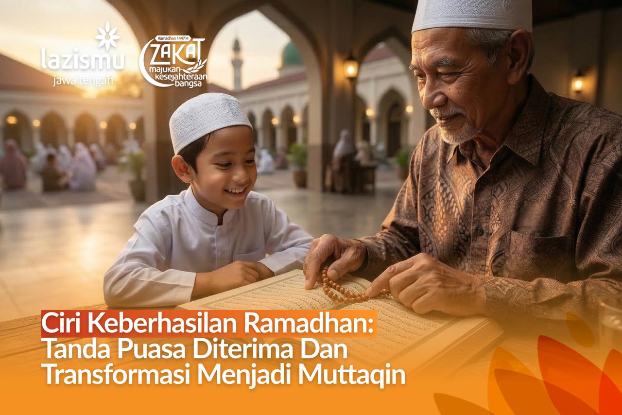 Pria muslim sedang membaca Al-Qur'an sebagai wujud istiqomah dan ciri keberhasilan Ramadhan.
