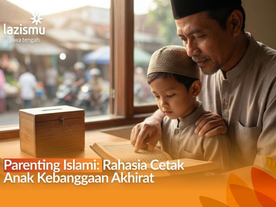 Ayah menemani anak membaca Al-Qur'an sebagai wujud parenting Islami dan investasi amal jariyah di akhirat.