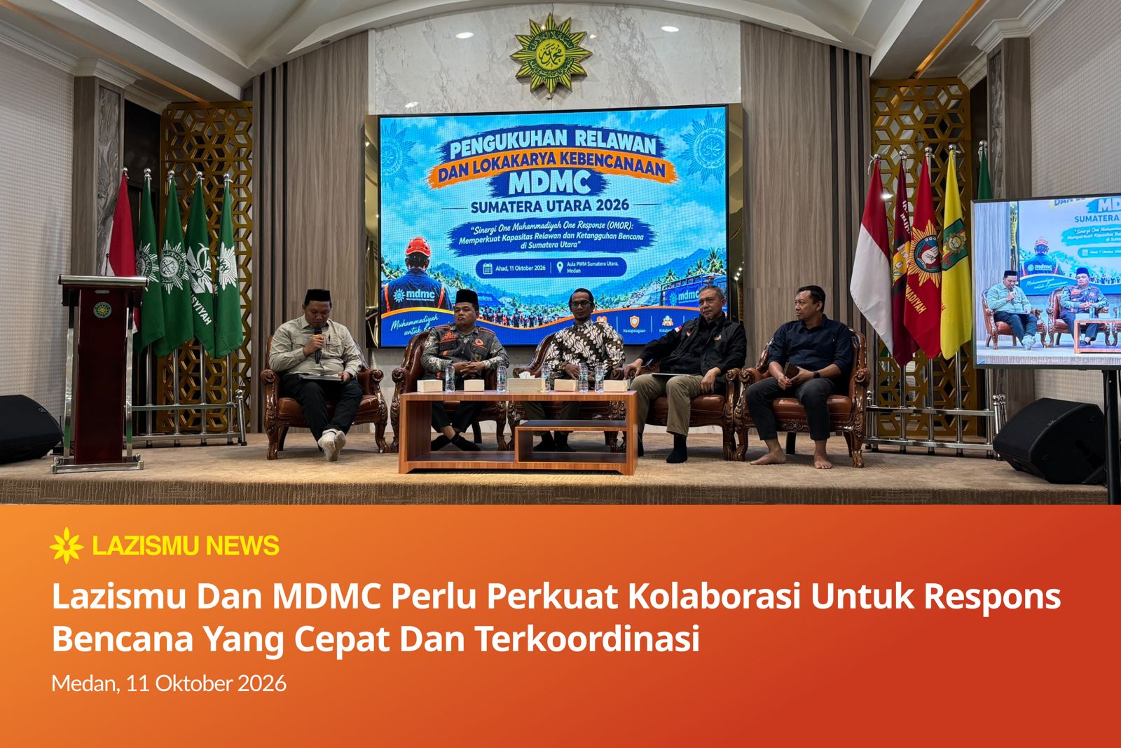 Ahmad Zaeni dari Lazismu Jawa Tengah memaparkan pentingnya kolaborasi dengan MDMC pada lokakarya penanggulangan bencana di Medan.